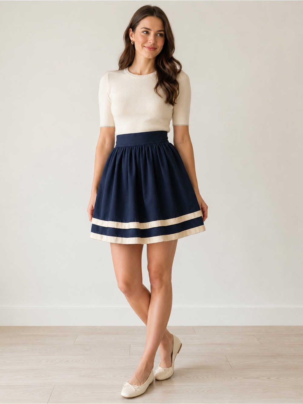 Orla Kiely Pleated Skirt Size High Waist Navy Cotton Size 10 (Runs Small)